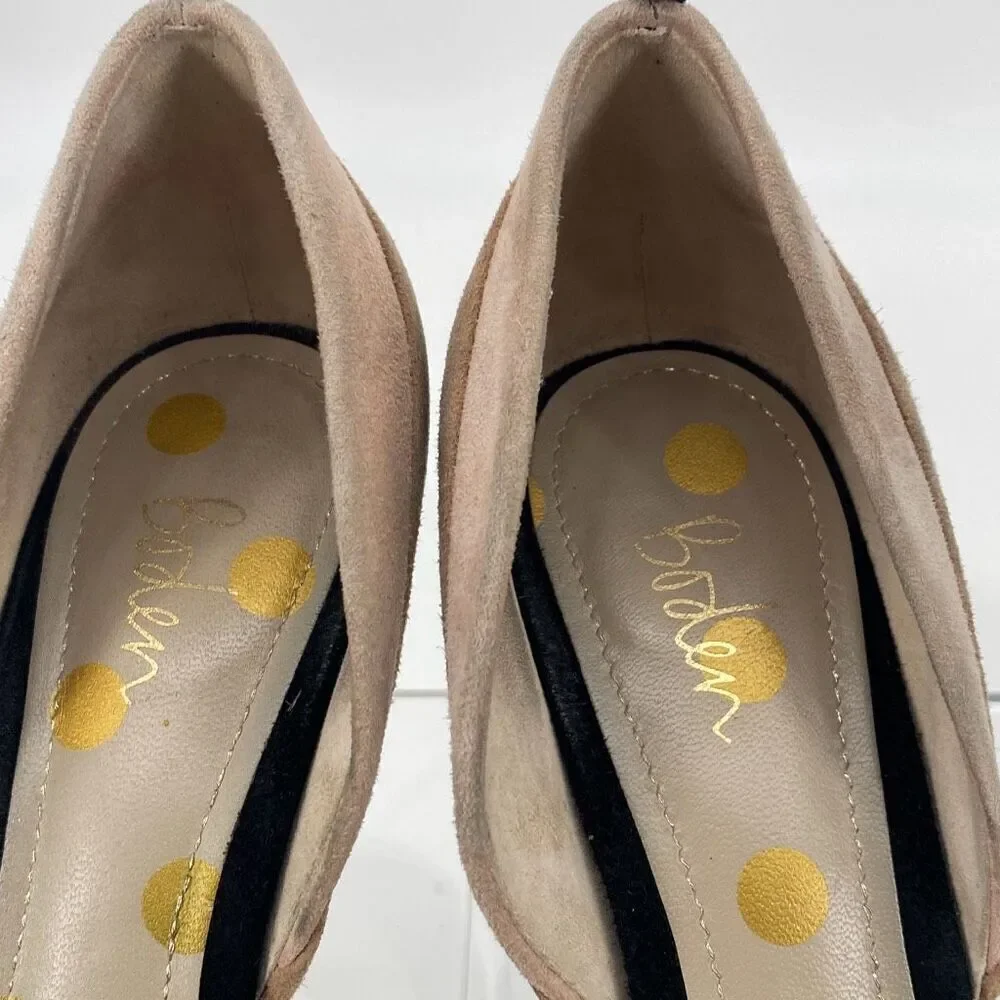 Boden Women's Henrietta Pointed Toe Suede Heels 3 Tone Black Beige Blush Size 38